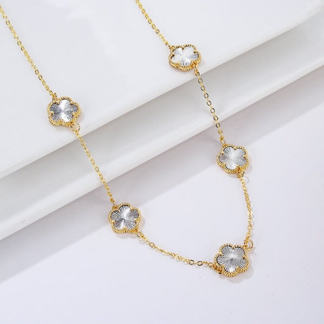 Collar de Oro Ágata Trébol blanco nacarado Idea de Regalo Joyería para mujeres