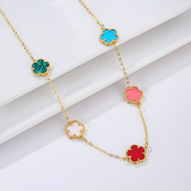 Collar de Oro Ágata Trébol blanco nacarado Idea de Regalo Joyería para mujeres