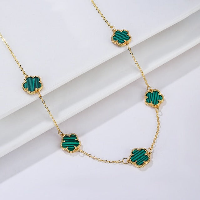 Collar de Oro Ágata Trébol blanco nacarado Idea de Regalo Joyería para mujeres