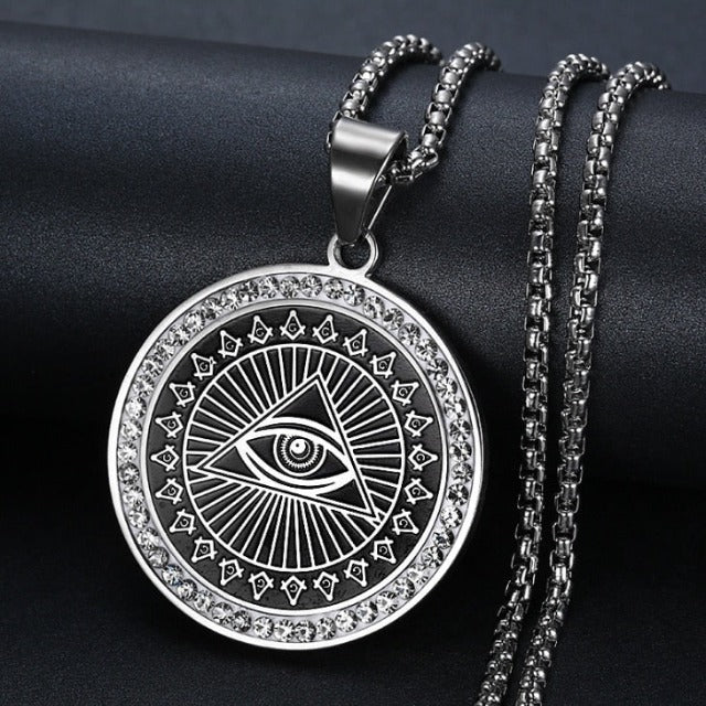 Collar Colgante Ojo de la Providencia Pirámide Illuminati plata