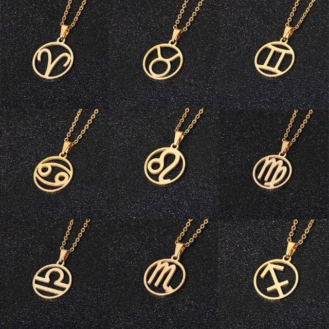 Collar Signo del Zodíaco - Colgante 12 Constelaciones Astrología Medalla Hombre Mujer