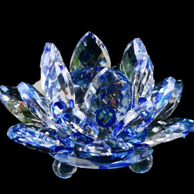 Adorno Fengshui en Cristal de Vidrio "Flor de cuarzo" - Sanación, Budismo, Meditación azul
