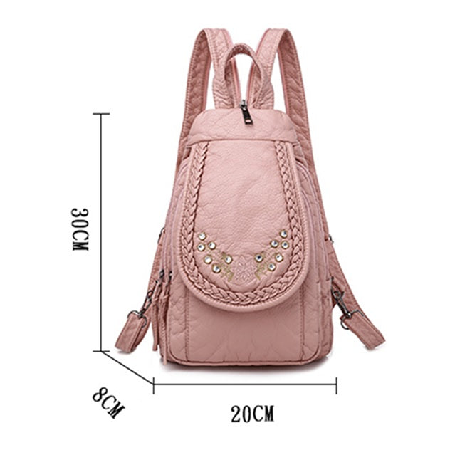 Pequeña Mochila de Cuero de Viaje para Mujer Flor 