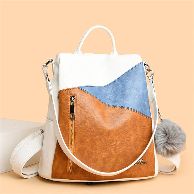 Bolso de cuero para mujer tricolor marrón con bandolera