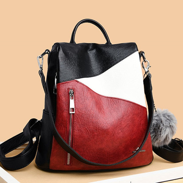 Bolso de cuero para mujer tricolor rojo con bandolera