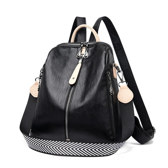 Mochila de Cuero Cartable Mujer Negro 