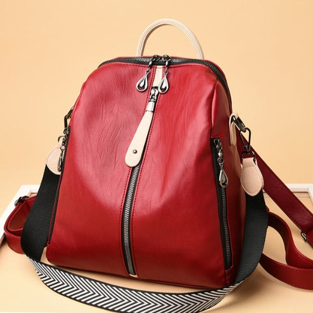 Bolso de cuero mochila cartera mujer rojo