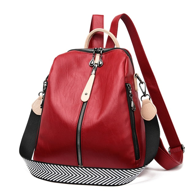 Mochila De Cuero Cartable Mujer Roja 
