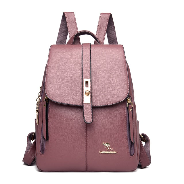 Bolso Mochila Mujer de Cuero Lila - Violeta Claro