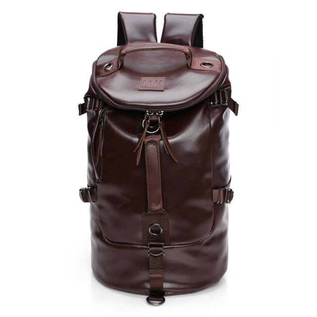 Mochila de cuero para hombre marrón de viaje 