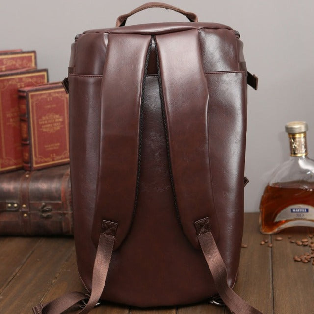 Mochila de cuero para hombre marrón de viaje 