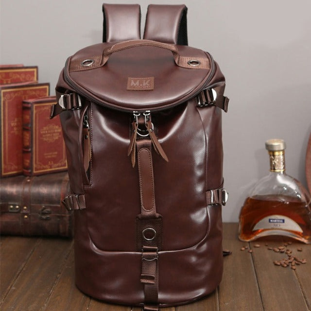 Mochila de cuero para hombre marrón de viaje 