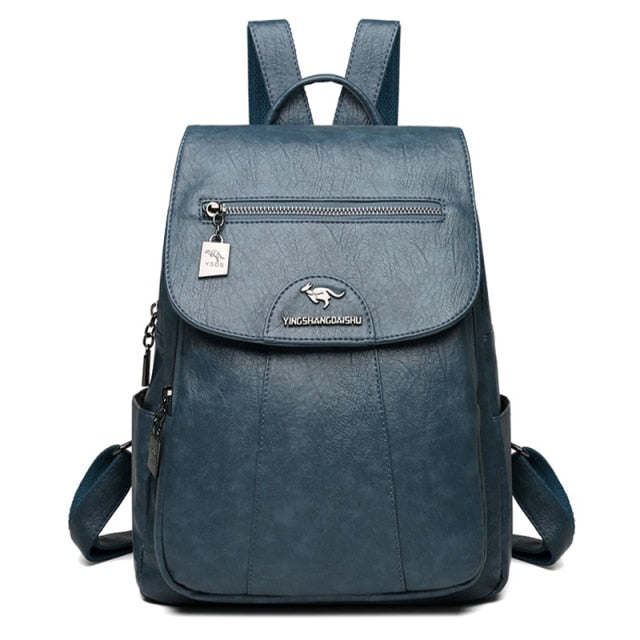 Bolso mochila de cuero para mujer azul gris