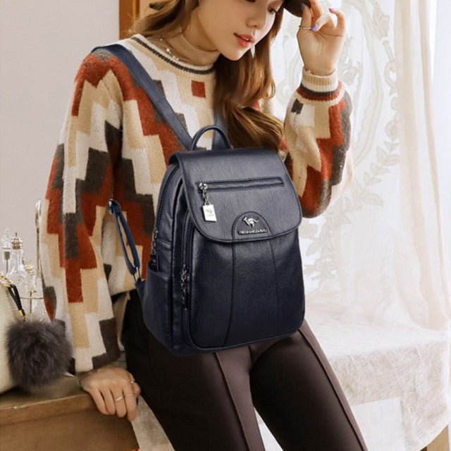 Bolso Mochila de Cuero Mujer Negro 