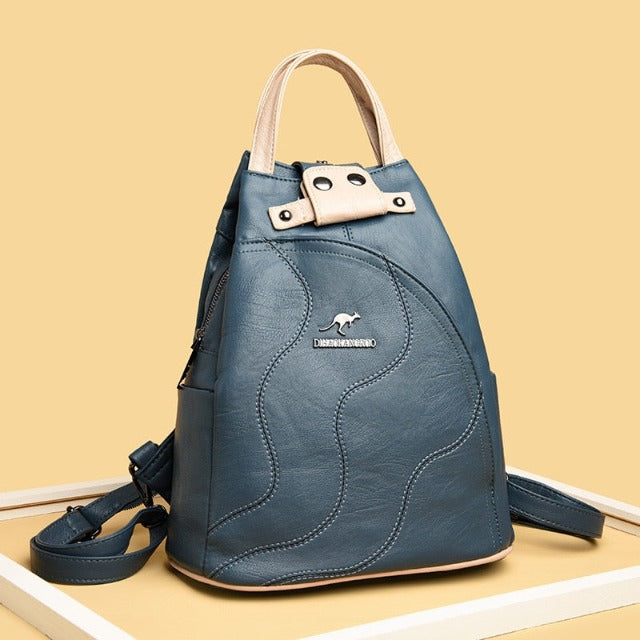 Bolso de cuero con bandolera para mujer azul gris