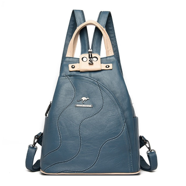 Bolso Bandolera de Cuero para Mujer Azul Gris 