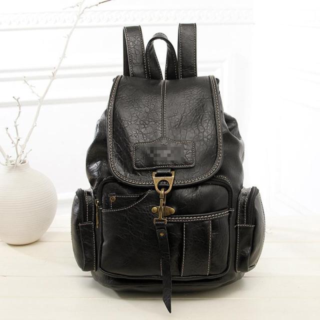 Mochila Vintage de Cuero Mochila Cartable Negro 