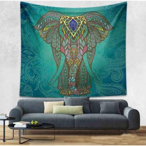 Tapiz Elefante Mandala verde